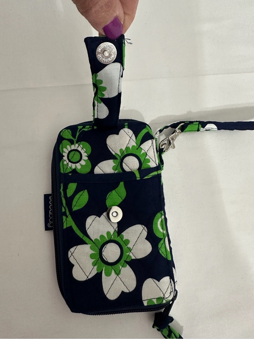 BocaBag Floral Wallet Wristlet ID Holder Zip Around Organizer Blue Green Travel - Picture 6 of 8